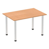 Impulse 1200mm Straight Table Oak Top Brushed Aluminium Post Leg I003633 DD